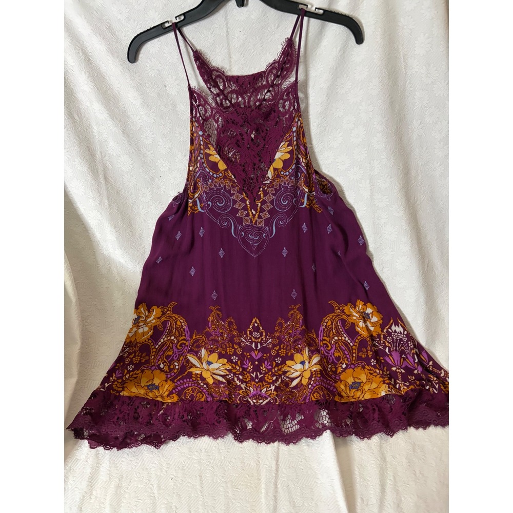 Free People Romantic Festival Boho Fairy Whimsigothplum Floral Paisley Lace Trim